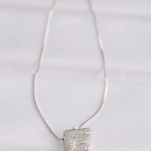 316L Çelik Zincirli Zirkon Taşlı F Harfli Silver Renk Bubble Kolye - Görsel 2
