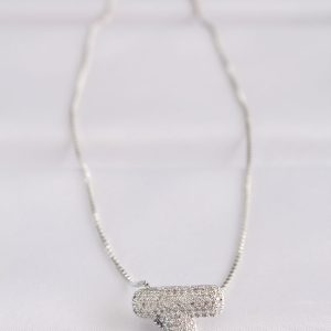 316L Çelik Zincirli Zirkon Taşlı T Harfli Silver Renk Bubble Kolye - Görsel 2