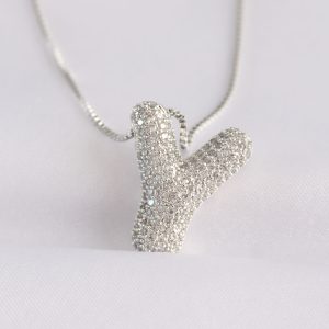 316L Çelik Zincirli Zirkon Taşlı Y Harfli Silver Renk Bubble Kolye - Görsel 1