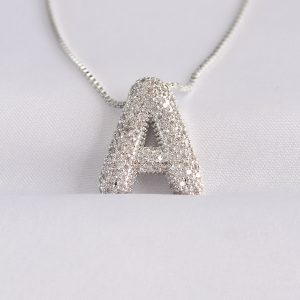 316L Çelik Zincirli Zirkon Taşlı A Harfli Silver Renk Bubble Kolye - Görsel 1