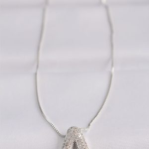 316L Çelik Zincirli Zirkon Taşlı A Harfli Silver Renk Bubble Kolye - Görsel 2