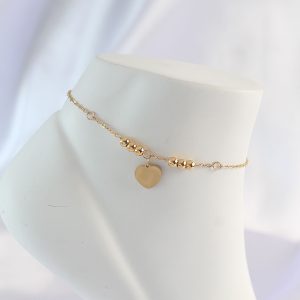 316L Çelik Gold Renk Zirkon Taş Detay Kalpli Halhal - Görsel 1