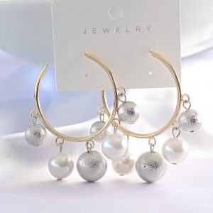Pirinç Gümüş Renk Topçuk Model Gold Renk Halka Küpe - Görsel 1