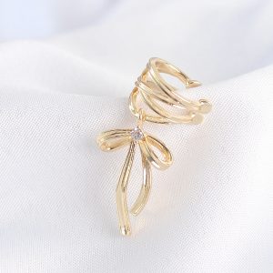 Pirinç Gold Renk Zirkon Taş Detay Fiyonk Model Earcuf Küpe - Görsel 1