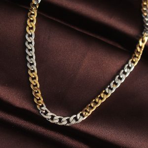 316L Çelik Gold Gümüş Renk Kuş Gözü Zincirli Erkek Kolye - Görsel 1