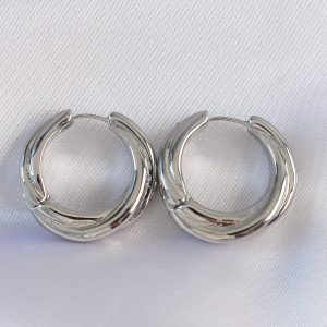 Pirinç Gümüş Renk Asimetrik Kıvrım Küpe - Görsel 1