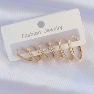 Pirinç Gold Renk İnce Oval Küpe Seti - Görsel 1