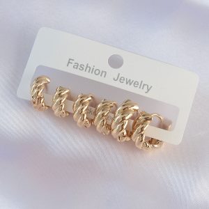 Pirinç Gold Renk Minimal Tırtıklı Küpe Seti - Görsel 1