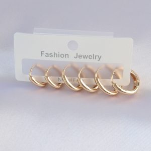 Pirinç Gold Renk Oval Küpe Seti - Görsel 1