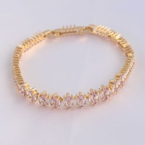 Vip Seri Pirinç Pembe Zirkon Taşlı Gold Renk Baget Model Bileklik - Görsel 1