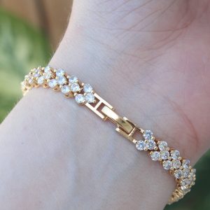 Vip Seri Pirinç Zirkon Taşlı Gold Renk Şerit Su Yolu Model Bileklik - Görsel 2