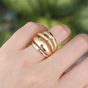 Pirinç Gold Renk Ayarlanabilir Tırtıklı Bombe Yüzük - Görsel 1