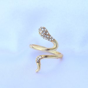 Pirinç Gold Renk Ayarlanabilir Zirkon Taşlı Yılan Yüzük - Görsel 2