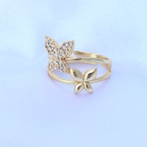 Pirinç Gold Renk Ayarlanabilir Zirkon Taşlı Kelebek Yüzük - Görsel 2