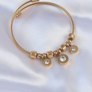316L Çelik Gold Renk Zirkon Taşlı Model Charm Bileklik - Görsel 1