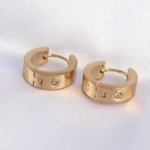 316L Çelik Gold Renk Zirkon Taşlı Minimal Model Halka Küpe - Görsel 1