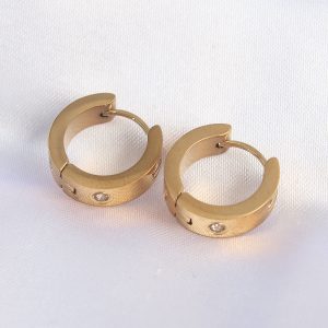 316L Çelik Gold Renk Zirkon Taşlı Minimal Model Halka Küpe - Görsel 2