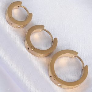 316L Çelik Gold Renk Zirkon Taşlı Model 3lü Halka Küpe - Görsel 2