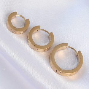 316L Çelik Gold Renk Model 3lü Halka Küpe - Görsel 2