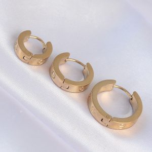 316L Çelik Gold Renk Model 3lü Halka Küpe - Görsel 1