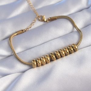 316L Çelik Gold Renk Oval Figürlü Bileklik - Görsel 1