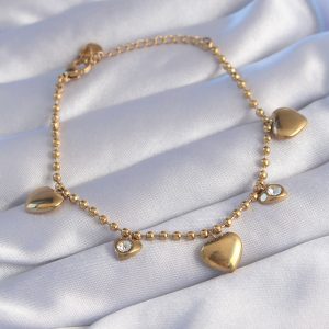 316L Çelik Gold Renk Zirkon Taşlı Kalp Model Bileklik - Görsel 1