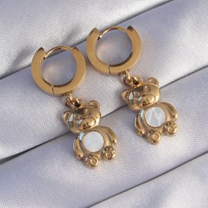 316L Çelik Gold Renk Teddy Model Küpe - Görsel 1