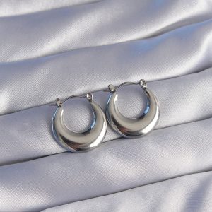 316L Çelik Gümüş Renk Oval Ayna Model Küpe - Görsel 1