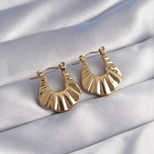316L Çelik Gold Renk Kabartmalı Görünüm Küpe - Görsel 1