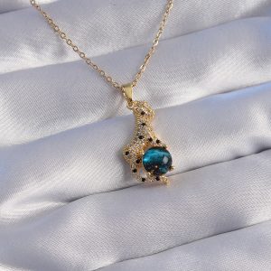 316L Çelik Zincir Gold Renk Zirkon Taşlı Panter Figürlü Gezegen Kolye - Görsel 1
