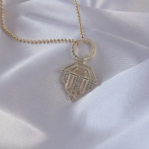 Pirinç Zirkon Taşlı Gold Renk Oval Detaylı Serenay Kolyesi - Görsel 1
