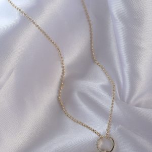 Pirinç Zirkon Taşlı Gold Renk Oval Detaylı Serenay Kolyesi - Görsel 2