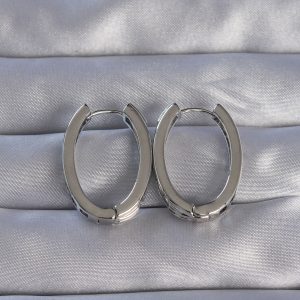 Pirinç Gümüş Renk Zirkon Taşlı Oval Model Küpe - Görsel 2