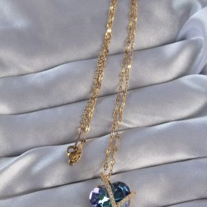 316L Çelik Zincirli Gold Renk Zirkon Taşlı Anna Kalp Kolye - Görsel 2