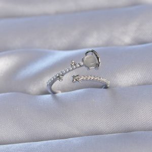 Pirinç Gümüş Renk Zirkon Taşlı İncili Satürn Model Ayarlanabilir Yüzük - Görsel 1