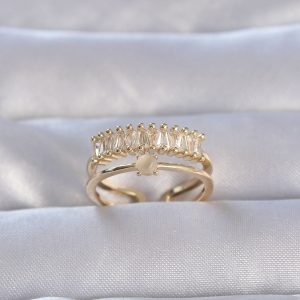 Pirinç Gold Renk Zirkon Taşlı Baget Su Yolu Model Ayarlanabilir Yüzük - Görsel 1