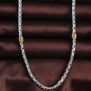 316L Çelik Gümüş Renk Parçalı Gold Detay Spiga Kolye - Görsel 1