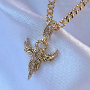 316L Çelik Gold Renk Zirkon Taşlı Anka Kuşu Model Kolye - Görsel 2