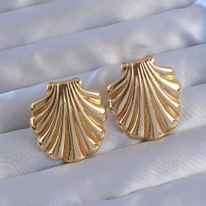 316L Çelik Gold Renk İstiridye Model Küpe - Görsel 1