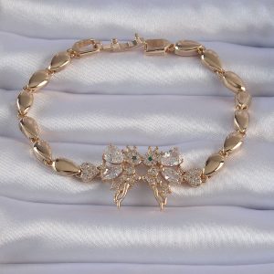 Pirinç Gold Renk Zirkon Taşlı Tinkerbell Figürlü Damla Model Bileklik - Görsel 1