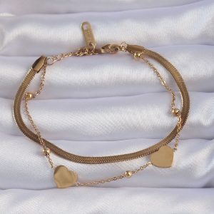 316L Çelik Gold Renk Kalpli Model İtalyan Zincirli Bileklik - Görsel 1