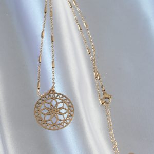 316L Çelik Zincir Gold Renk Lotus Model Kolye - Görsel 3