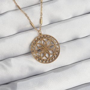 316L Çelik Zincir Gold Renk Lotus Model Kolye - Görsel 1
