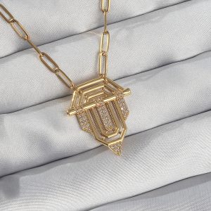 316L Çelik Zincir Gold Renk Zirkon Taşlı Serenay Kolyesi - Görsel 1