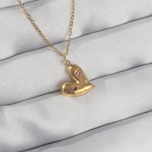 316L Çelik Zincir Gold Renk Renkli Zirkon Taşlı Kalp Kolye - Görsel 1