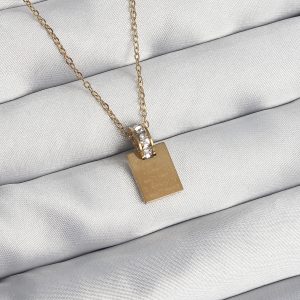 316L Çelik Zincir Gold Renk Zirkon Taşlı Aşk Mektubu Kolye - Görsel 3