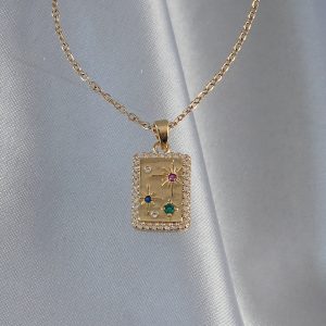 316L Çelik Zincir Gold Renk Renkli Zirkon Taşlı Vintage Kolye - Görsel 2