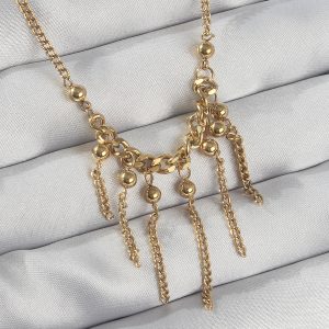 316L Çelik Zincir Gold Renk Topçuk Detay Sallantılı Zincir Kolye - Görsel 1