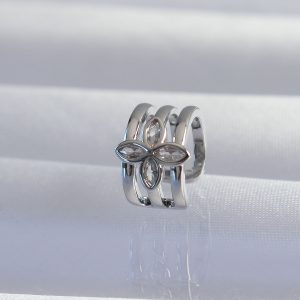 Pirinç Gümüş Renk Yonca Earcuff Küpe - Görsel 1