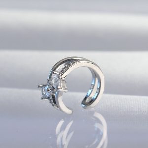 Pirinç Gümüş Renk Zirkon Taşlı Damla Earcuff Küpe - Görsel 2